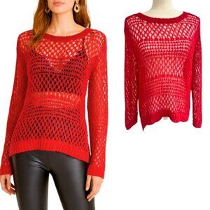CHRISTIAN SIRIANO RUNWAY Open Knit High Low Red Sweater Size XL
